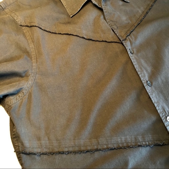 Reaction Kenneth Cole Shirt Black Button Up Short Sleeves Frayed Men's Large - Picture 13 of 16